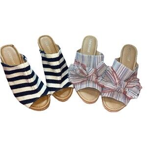 Lane Bryant 2 Pair Espadrille Wedge Size 10 Stripes Fabric Summer Casual